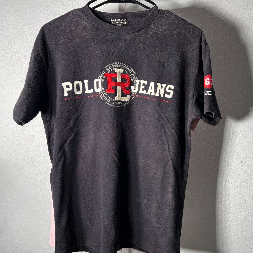 Polo Jeans Ralph Lauren Distressed100% Cotton Logo Tee T-Shirt SZ Med